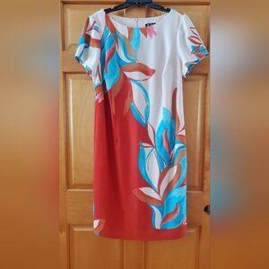 R&M Richards Rust, White & Teal Floral Dress